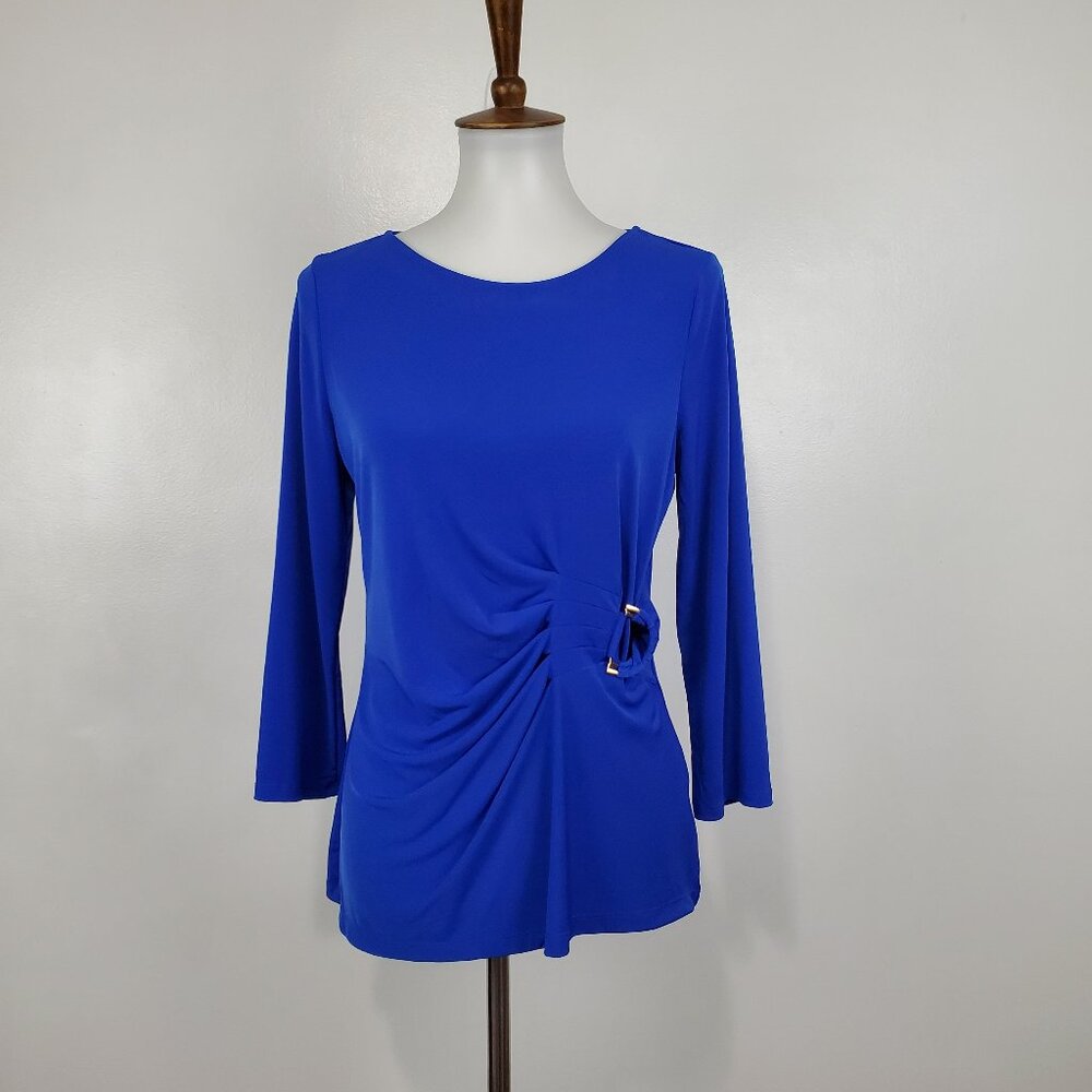 Liz Claiborne Blue Pullover Stretchy 3/4 Sleeve Career Top With Hardware…